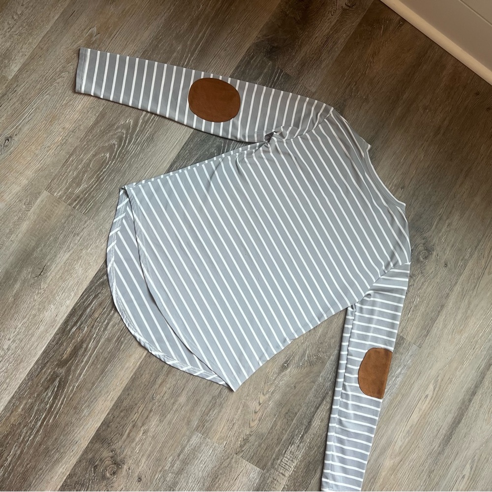 Striped Athletic Material Elbow Patch Long Sleeve… - image 6
